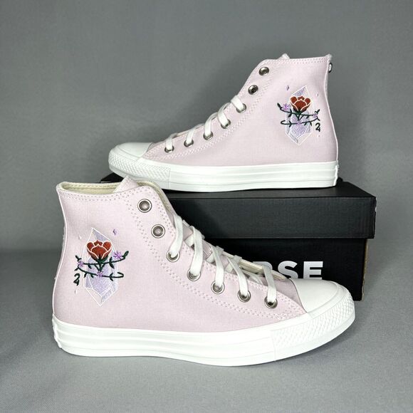 New Converse Chuck Taylor High Top Pink Barely Rose Embroidered Gems 7,7.5,8 - Picture 1 of 16